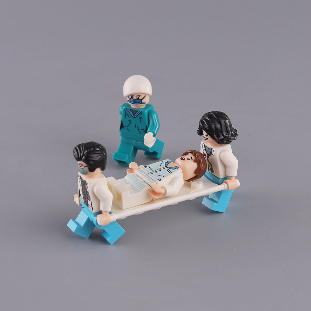 拼接人偶摆件担架玩具救护车礼物小颗粒人偶积木医生护士小人模型