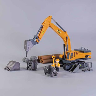 德立信合金抓木机玩具仿真工程车男孩宝宝破碎机打桩机挖掘机模型