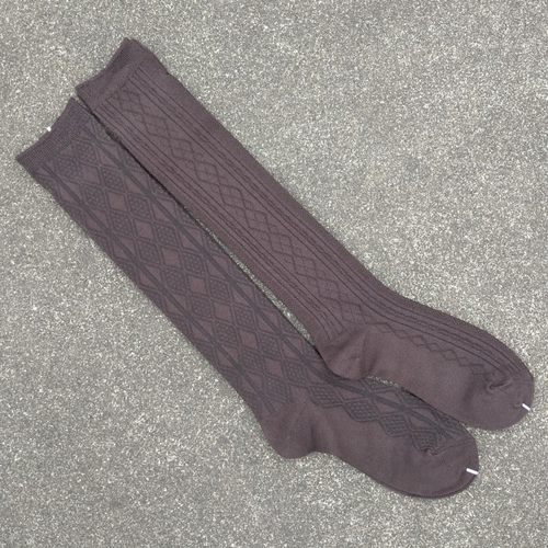 销售男女36-40码咖啡色棉质菱形格暗纹及膝长筒袜子