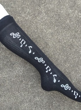 销售女35-38码棉质音符图案双层口及膝长筒袜子