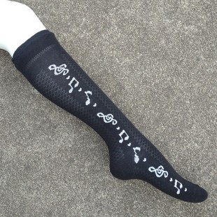 销售女35 棉质音符图案双层口及膝长筒袜子 38码