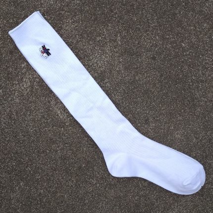 微瑕处理女35-38码白色棉质两面刺绣及膝长筒袜子制服袜
