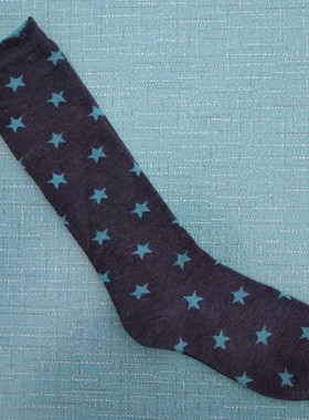 销售女35-38码棉质深灰色五角星图案双层口中筒袜子