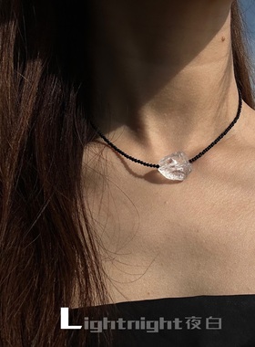 夜白天然白水晶无性别纯银项链