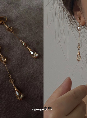 原创施家水晶耳线无耳洞蚊香盘耳夹高级感流苏耳环耳饰耳钉女