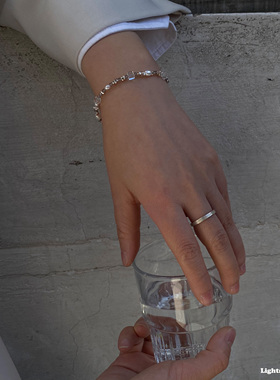 碎碎子 原创不规则天然淡水珍珠白水晶冰曜石925纯银拼接手链