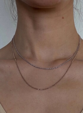 叠戴神器双层金拼银925纯银项链女简约百搭锁骨链素链小众个性