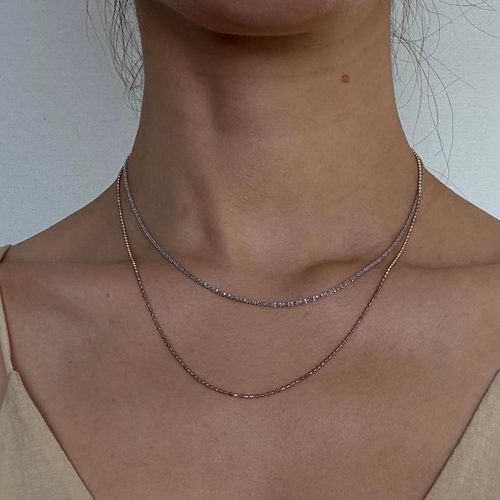 叠戴神器双层金拼银925纯银项链