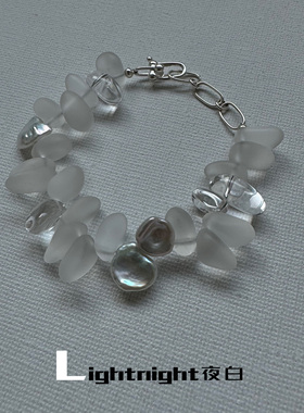 Lightnight夜白原创天然花瓣珍珠白水晶纯银手链