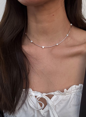 Lightnight夜白原创简约设计925纯银珍珠项链choker锁骨链