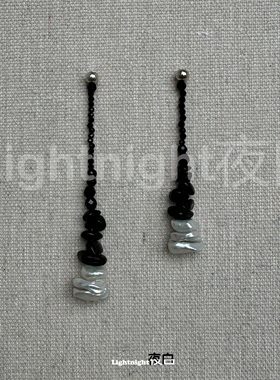 夜白原创小众设计极简黑碧玺巴洛克珍珠耳线耳环显瘦耳夹