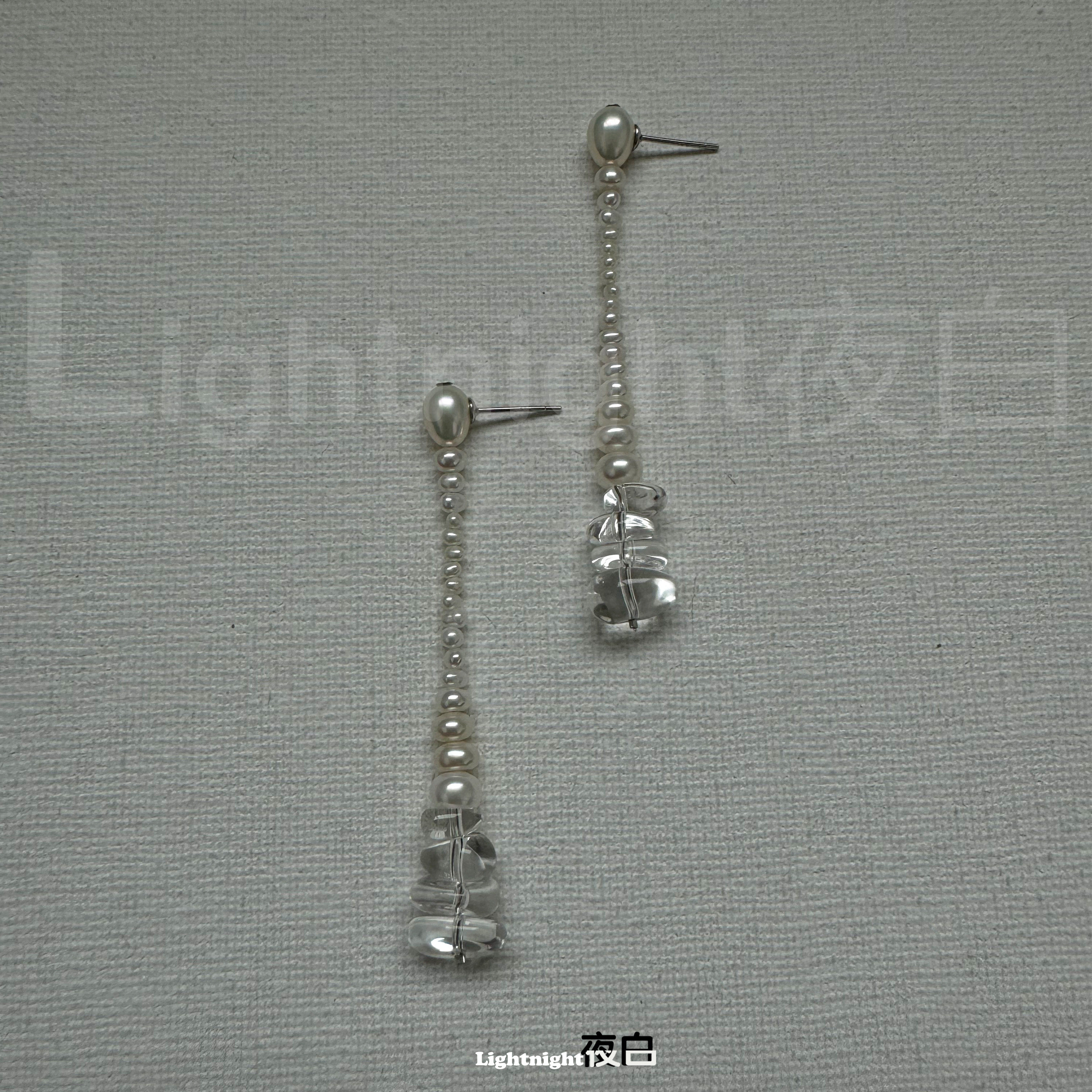 Lightnight夜白原创小众设计天然珍珠白水晶耳线耳环显瘦耳夹