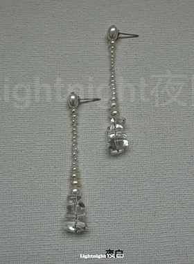 Lightnight夜白原创小众设计天然珍珠白水晶耳线耳环显瘦耳夹