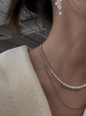 Lightnight夜白原创设计天然淡水珍珠925纯银百搭叠戴项链锁骨链