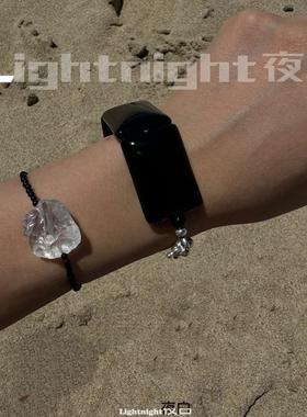 夜白男女款天然白水晶黑玛瑙手链