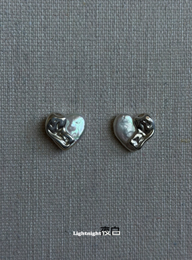 半点心Lightnight夜白小众精致复古百搭气质爱心耳夹纯银耳环耳钉