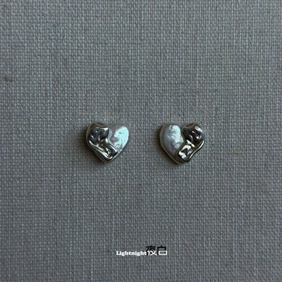 夜白小众复古纯银爱心耳夹耳钉