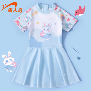 贵人鸟儿童泳衣女童连体中大童女孩游泳衣专业防晒2025新款 备 泳装