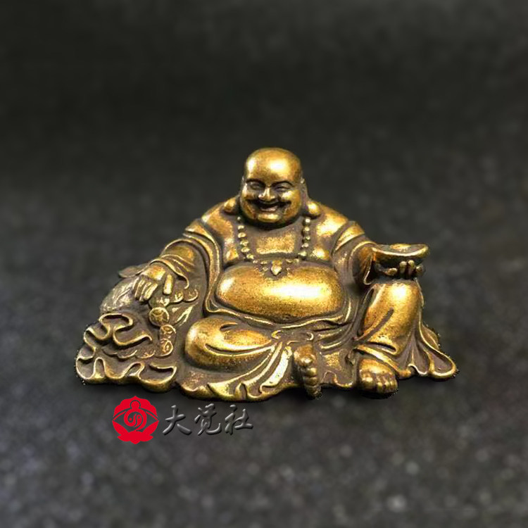 大肚弥勒佛像铜像供奉 笑佛汽车载摆件 家居办公室招财纯铜小茶宠