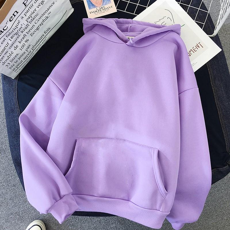 Solid Oversized Hoodies Women Clothing Polyester Blouses Bot