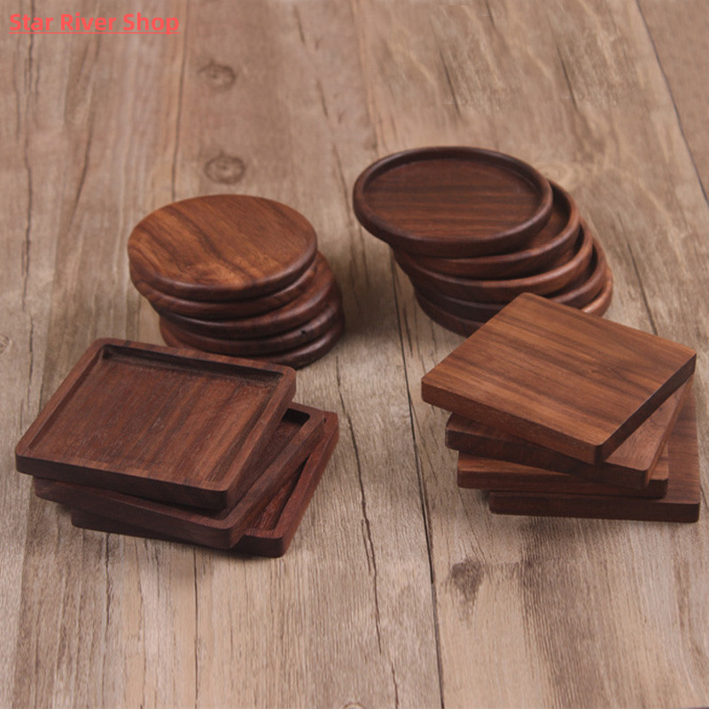 Tea Coffee Cup Pad Placemats Decor Walnut Wood Coasters Dura