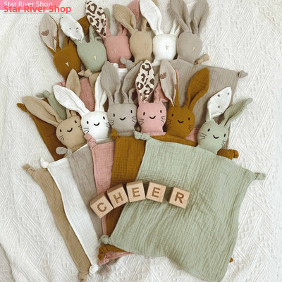 Soft Cotton Muslin Baby Bib Stuffed Rabbit Doll Newborn Appe