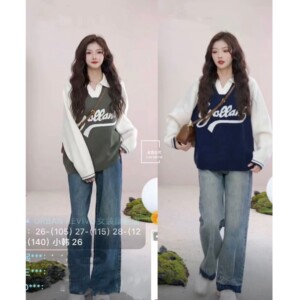 YT&UR女装2023秋美式学院风休闲撞色长袖针织衫毛衣女 UWV930048