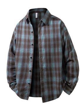 2026新款格子衬衫shirt男士长袖复古格子宽松港风休闲衬衫shirt