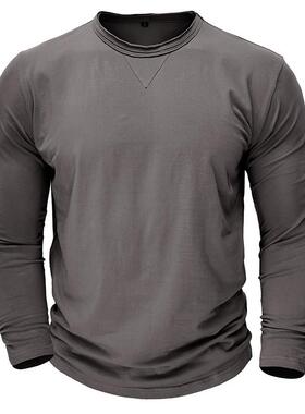 2024秋冬新款跨境男装长袖圆领t恤T-shirt 男土纯棉打底衫亚样品