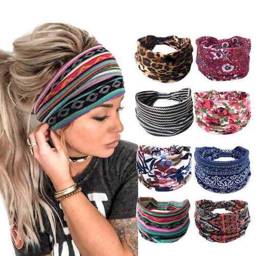 Printed stretch sports headband with yoga headband