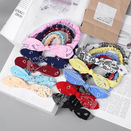 New Korean printed rabbit ear headband