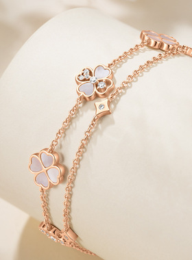 Disney/迪士尼 幸运四叶草玛瑙珍珠贝双层手链女士轻奢首饰279