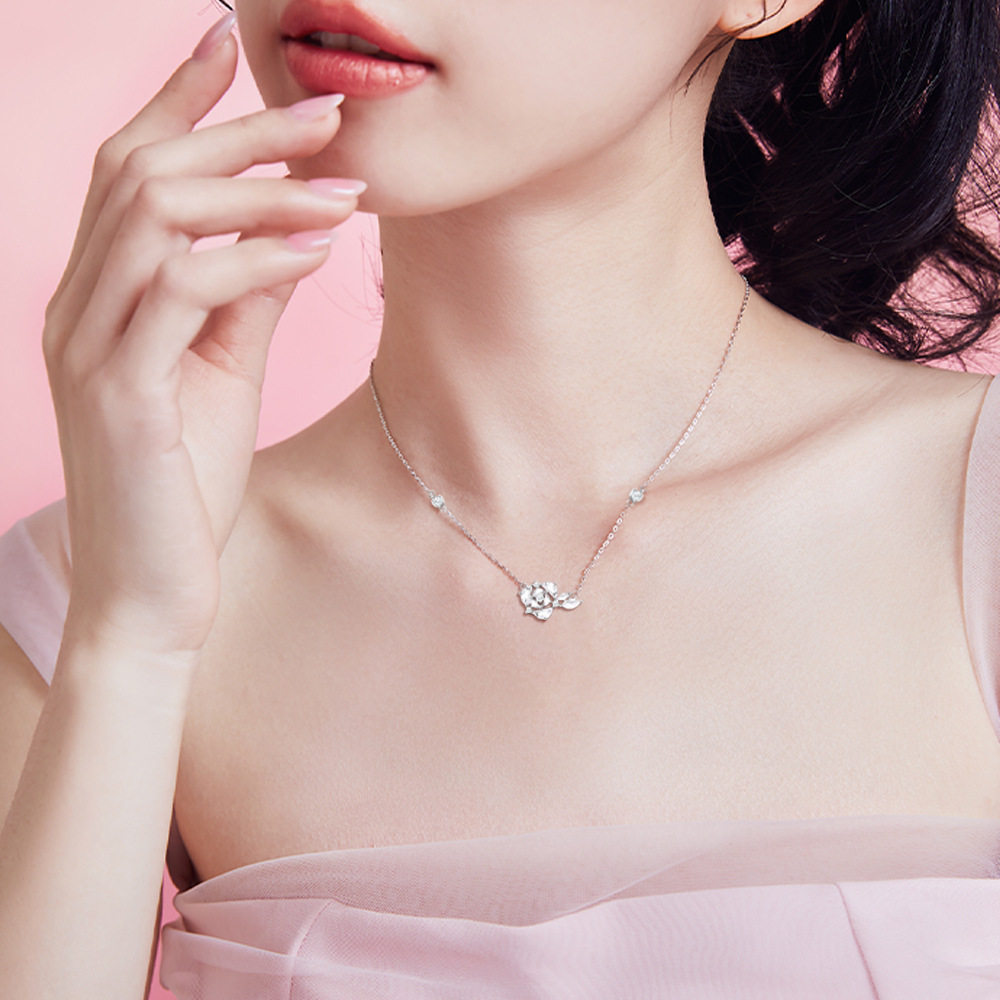 Disney迪士尼公主系列玫瑰之约S925纯银项链女款气质百搭女生礼物