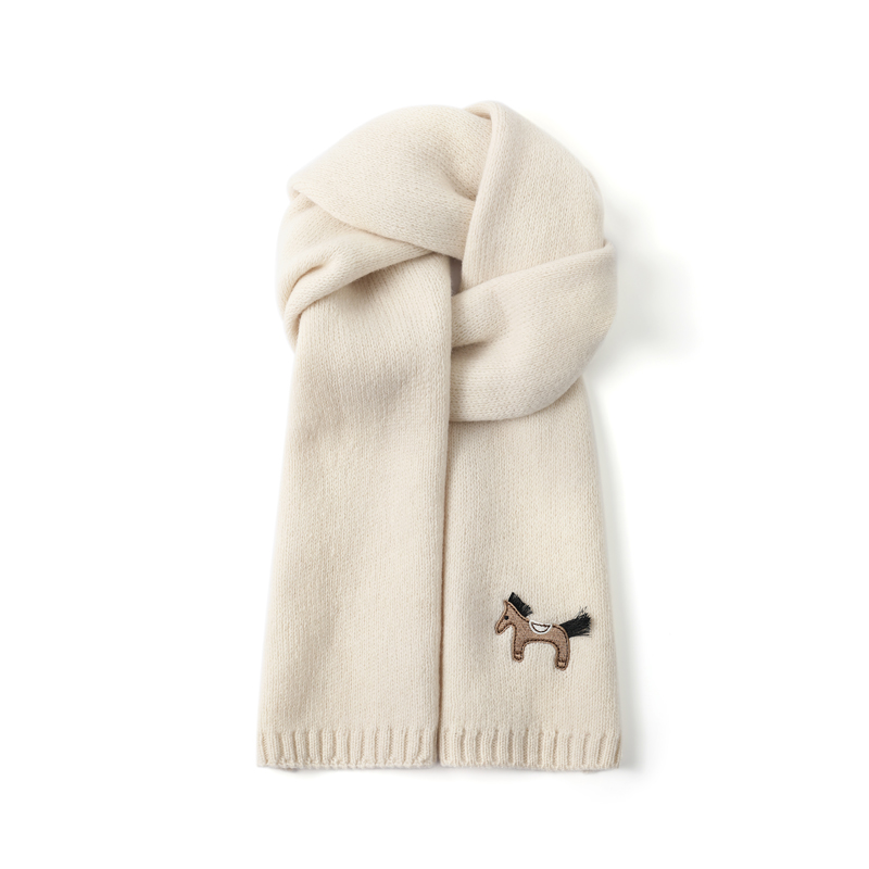 FREE RABBITⅡ 秋冬新款小马刺绣纯羊毛绒线围巾可爱百搭保暖围脖