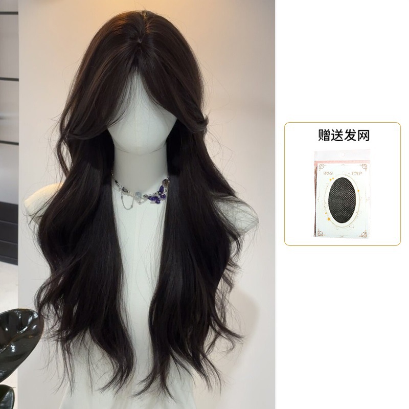 长卷发八字刘海假发黑棕色头套