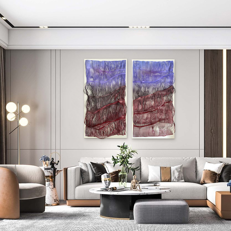 现代精致皮雕艺术装饰画样板房客厅别墅入户豪宅沙发背景实物画