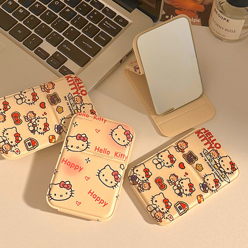 可爱KT猫折叠小镜子女随身便携补妆镜学生宿舍桌面可立迷你化妆镜