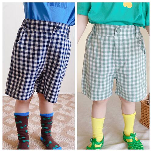 韩货童装 夏季2026新款女童韩版麻棉格子短裤儿童5分裤中裤21333
