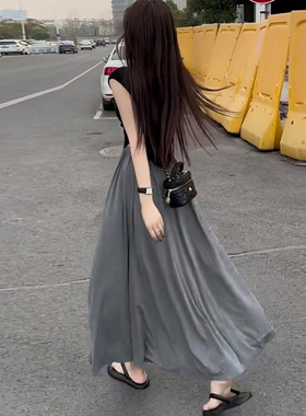 新款莫代尔垂坠感长裙到脚踝半身裙休闲高腰显瘦过膝长款女裙子夏