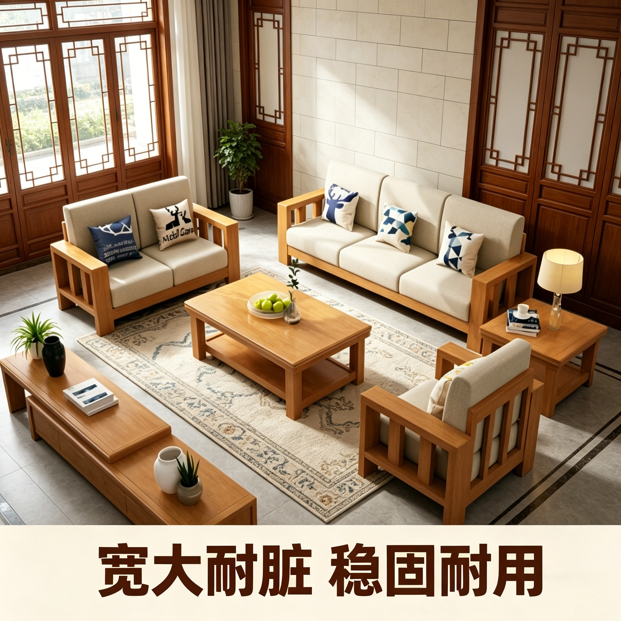 中伟中式实木沙发农村自建房客厅宽大耐脏中老年老家会客沙发