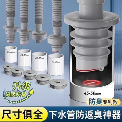 厨房下水管密封塞遮丑盖排水管道5075封口盖硅胶圈防返臭堵口神器