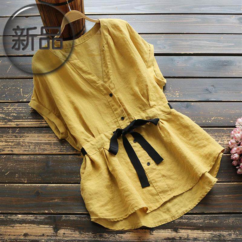 6116 new pattern summer Women's wear Korean Edition temperament Versatile Self cultivation Waist V. Short sleeved jacket Ramie Primer shirtin the Women's clothing/Boutique , Shirt  category - from Buy2taobao.com to provide professional Taobao agent buy service