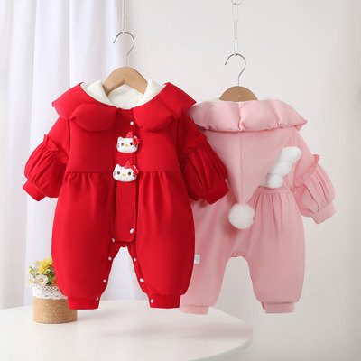 女宝宝冬装连体衣加厚外出服