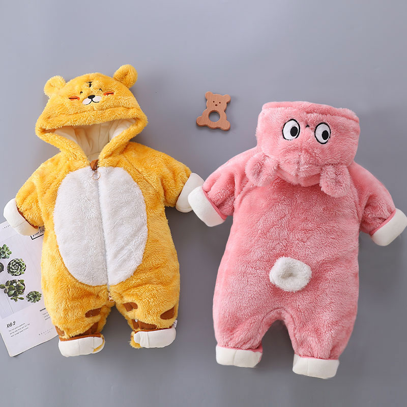 婴儿连帽连体衣冬季加绒加厚外穿