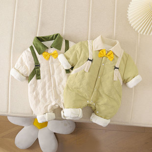 婴儿秋冬连体衣夹棉保暖外穿可爱超萌哈衣一岁宝宝衣服冬季薄棉衣