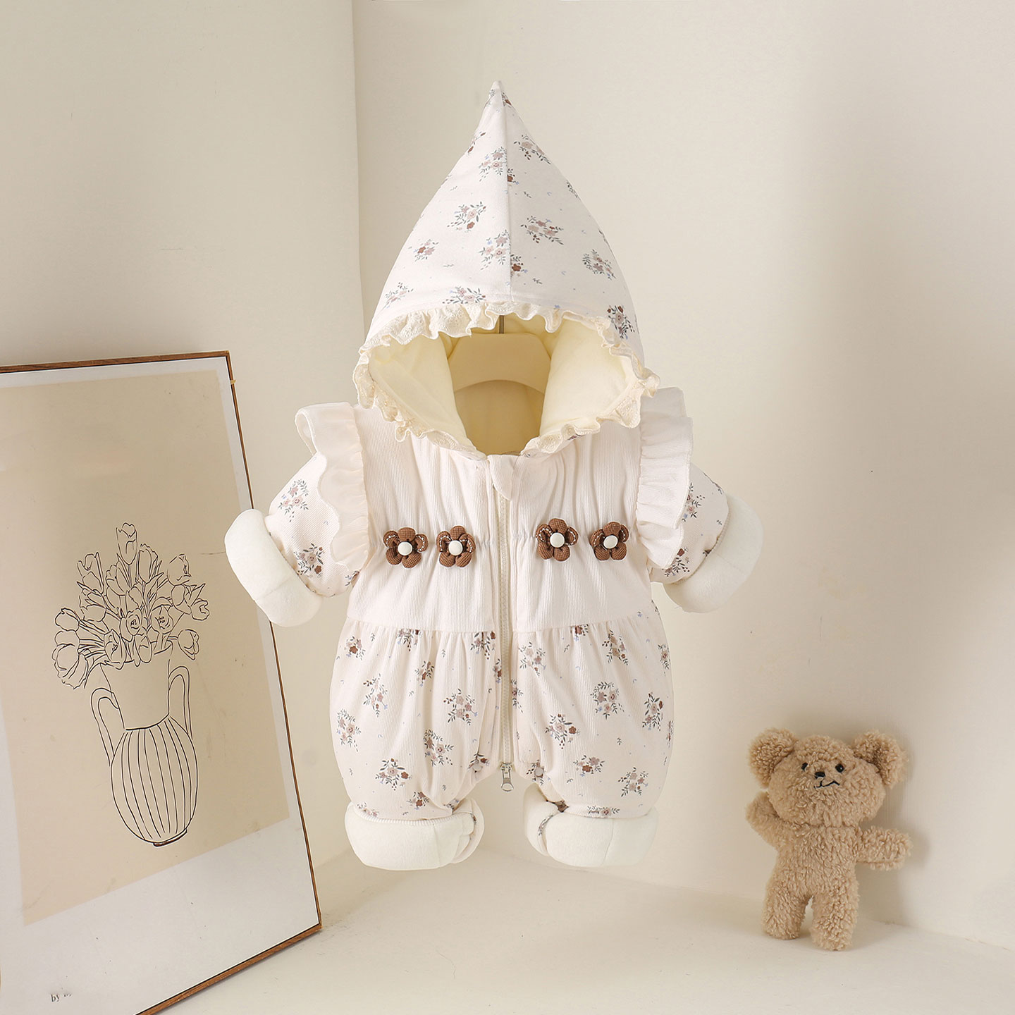 婴儿冬季连体衣加厚外出服