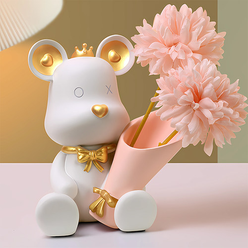 轻奢暴力熊捧花客厅摆件装饰礼品