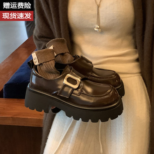 软牛皮 真皮松糕厚底一脚蹬小皮鞋 女春夏2025新款 金属扣乐福单鞋