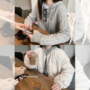 灰色连帽毛衣女2025春季 小个子内搭针织衫 带帽上衣麻花帽衫