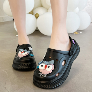 女外穿夏季 可爱卡通厚底踩屎感凉鞋 洞洞鞋 新款 时尚 百搭包头半拖鞋